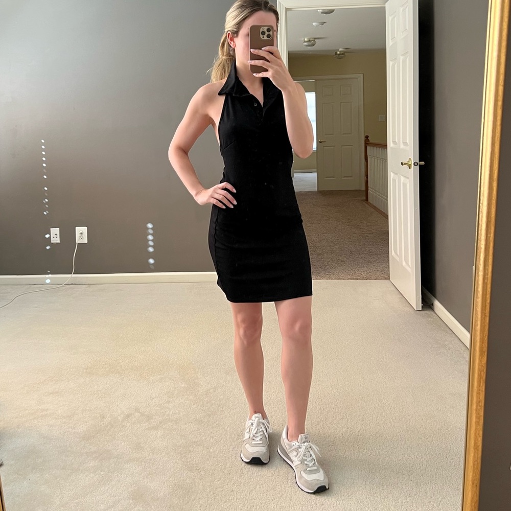 Black sporty collared mini dress. Size small. Amazon